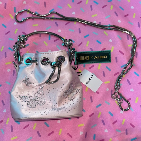 Aldo x Wicked Light Pink Butterfly Mini Embellished Bucket Bag - Picture 1 of 9
